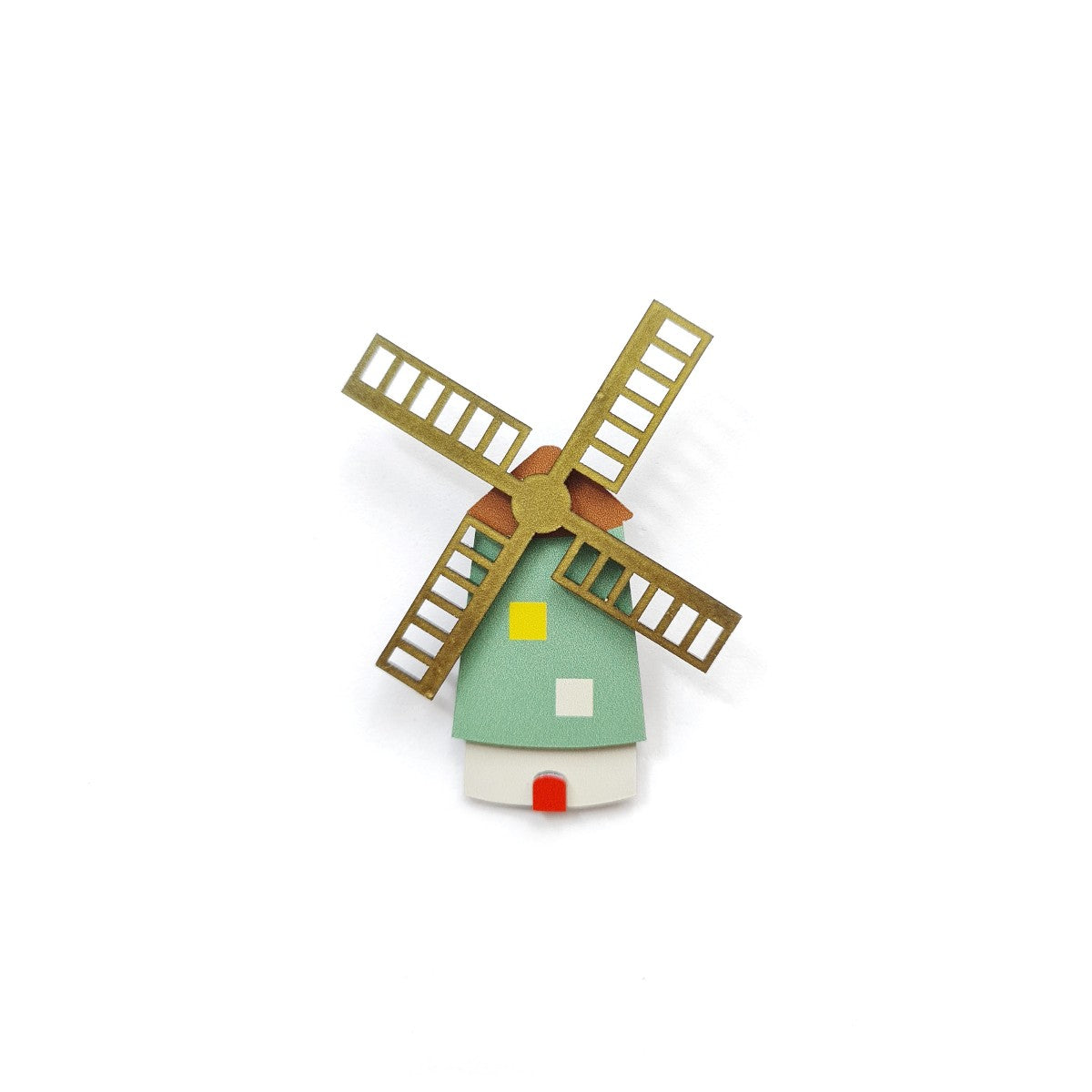Windmill Kinderdijk Green Brooch