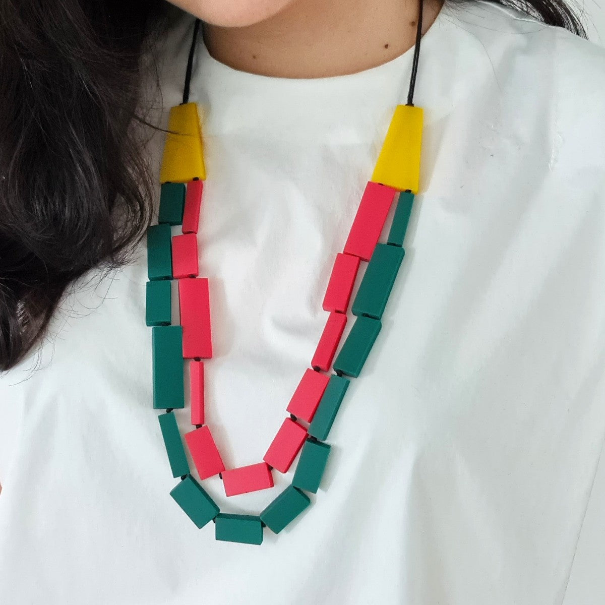 Deeva Double Layer Red Green Necklace